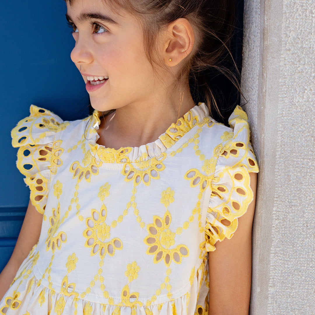 Girls Brooke Dress - Bright Yellow Eyelet