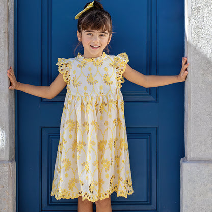 Girls Brooke Dress - Bright Yellow Eyelet