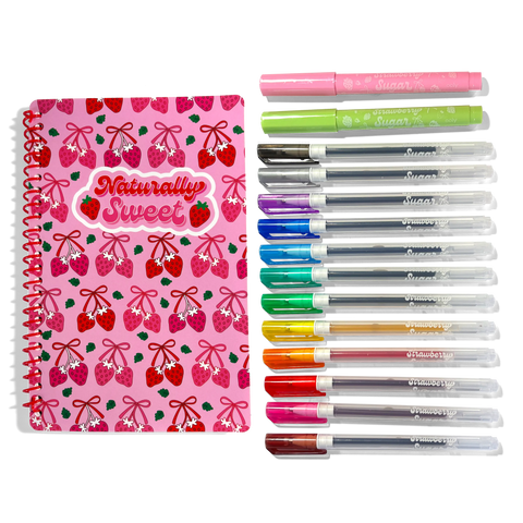 Strawberry Sugar Scented Gel Pen & Highlighter Writing Kit - 15 PC Set