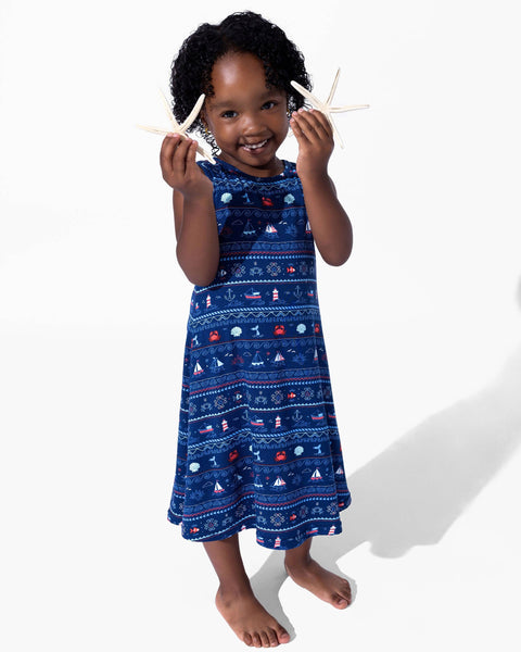 Girls' Sleeveless Bamboo Dress/Nightgown - Sail Away Fair Isle