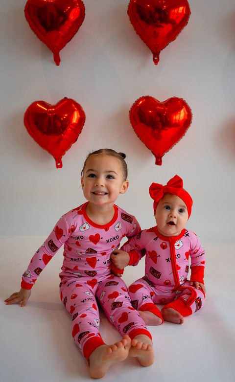 Valentine's Day Love Letter Bamboo Zipper Pajama for Babies