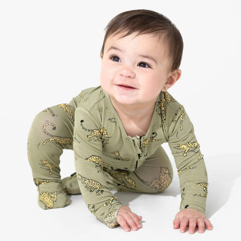 Bamboo Convertible Footie - Sage & Spots Leopard