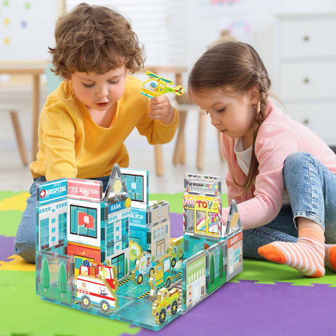 PicassoTiles City Theme Magnetic Tile Building Set (50 Pieces)