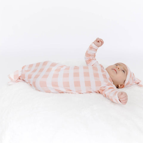 Pink Gingham Baby Bamboo Gown & Hat Gift Set