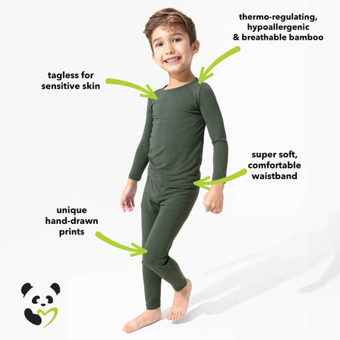 Kids Bamboo Pajama Set - Safari Green