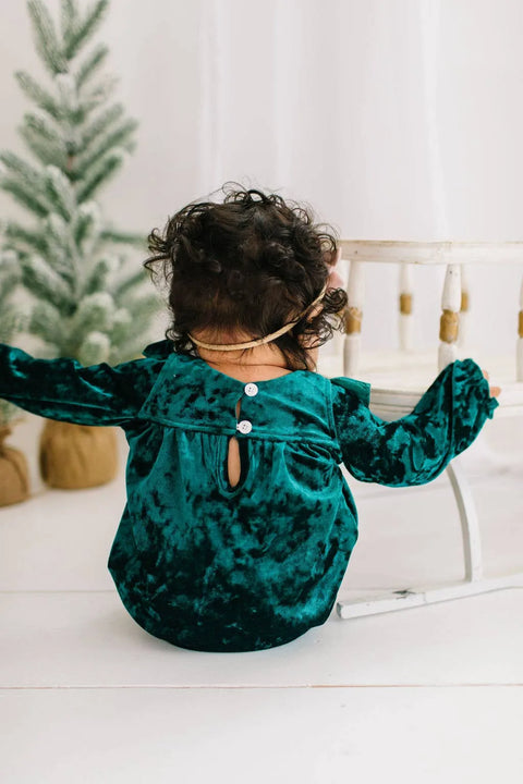 Hayley Romper - Green Crushed Velvet