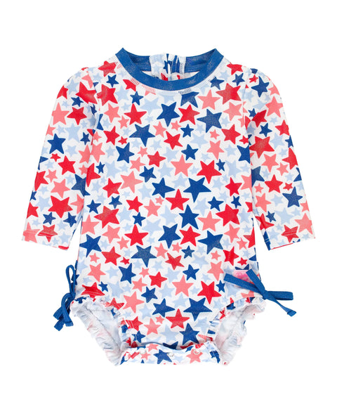 Long Sleeve One Piece Rash Guard Swimsuit - Shimmer Star-Spangled