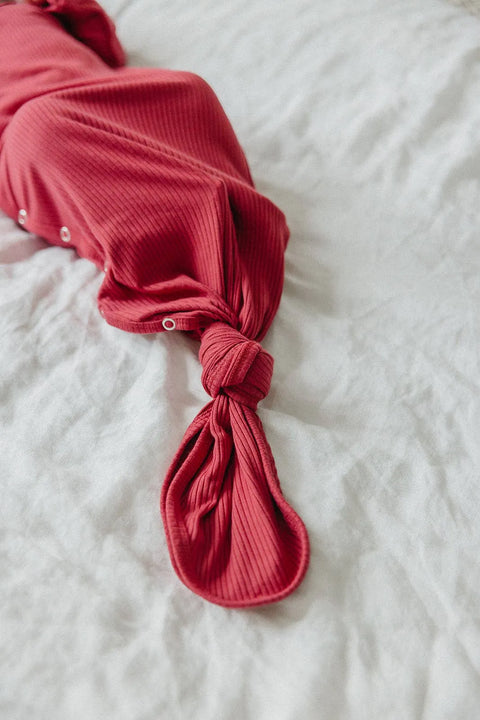 Rib Knit Newborn Knotted Gown - Berry
