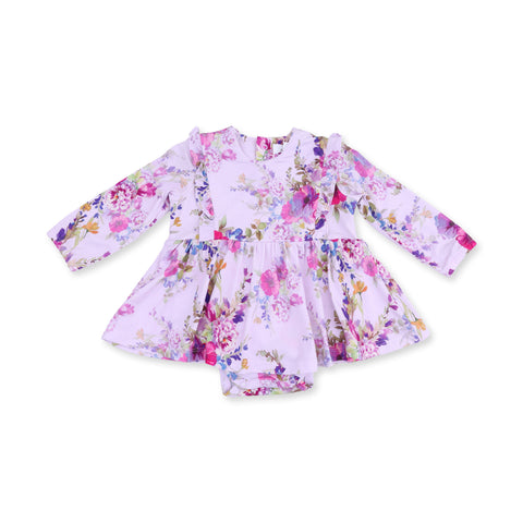 Long Sleeve Ruffle Bodysuit Dress - Dahlia Floral
