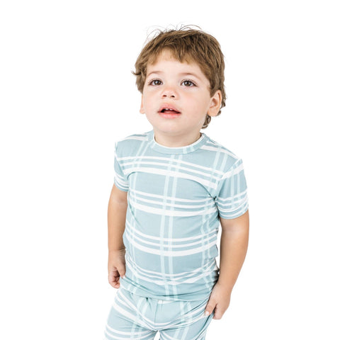 Blue Plaid Kids Bamboo Pajama Set