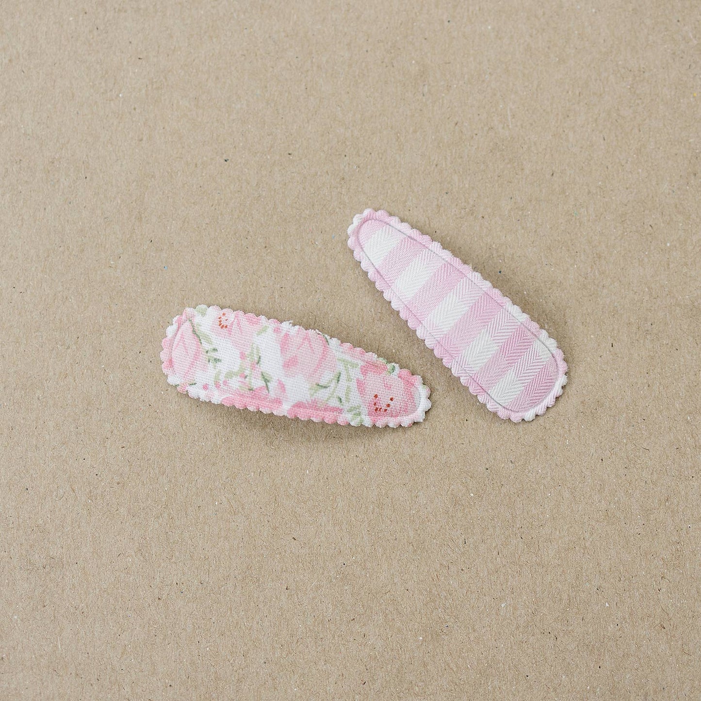 Set of 2 Pink Floral + Gingham Snap Clips