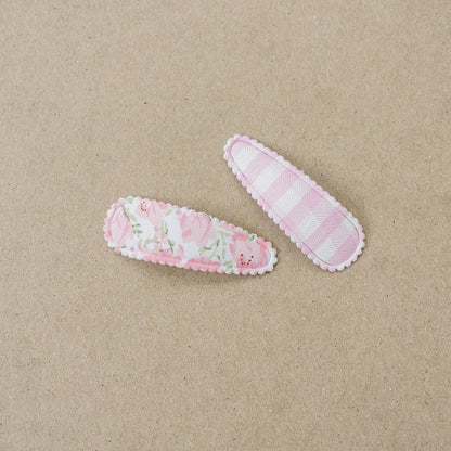 Set of 2 Pink Floral + Gingham Snap Clips