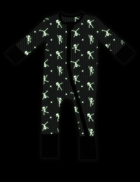 Stripes & Skeletons Glow in the Dark Halloween Bamboo Convertible Footie for Babies