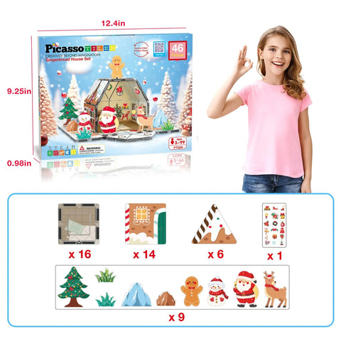 PicassoTiles Gingerbread House Magnetic Tiles (46 Pieces)