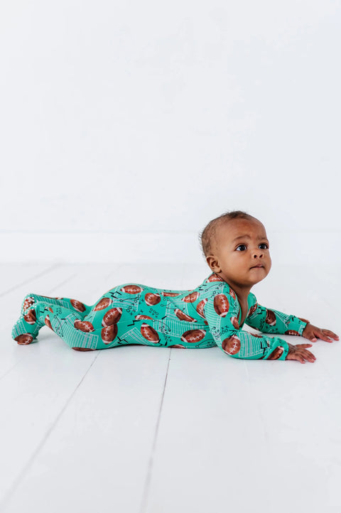 Football Field Bamboo Zipper Footie for Baby Boys