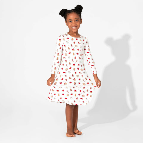 Girls' Long Sleeve Bamboo Dress/Nightgown - Holiday Sugar Cookies