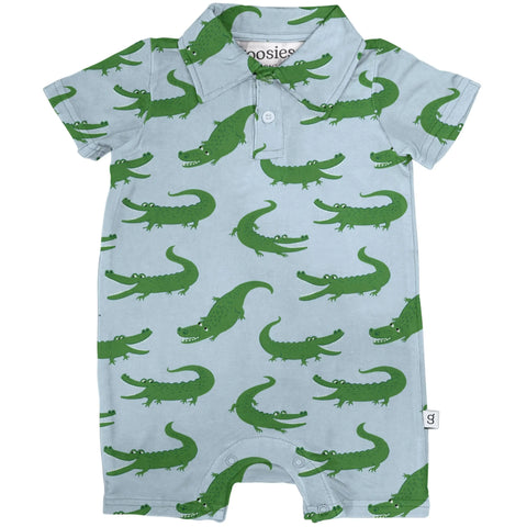 Blue Alligators Short Sleeve Polo Romper
