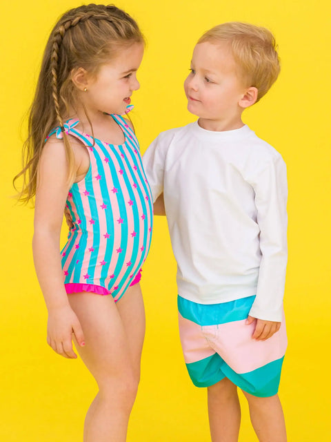 Swim Trunks - Neon Pool Party Color Block