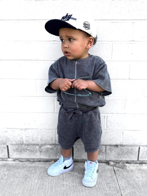 Acid Wash Waffle Tee - Black