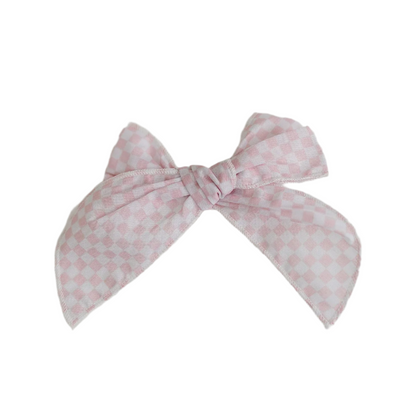 Blush Little Gingham Serged Cotton Hair Bow