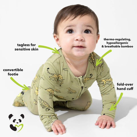 Bamboo Convertible Footie - Sage & Spots Leopard
