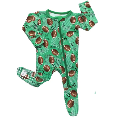 Football Field Bamboo Zipper Footie for Baby Boys