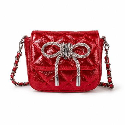 Quilted Bow Crossbody Kids Purse - Red