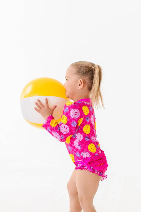 Electric Smiles Long Sleeve Ruffle Swimsuit