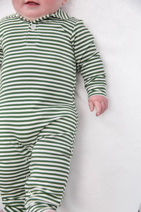 Green Stripe Bamboo Polo Romper