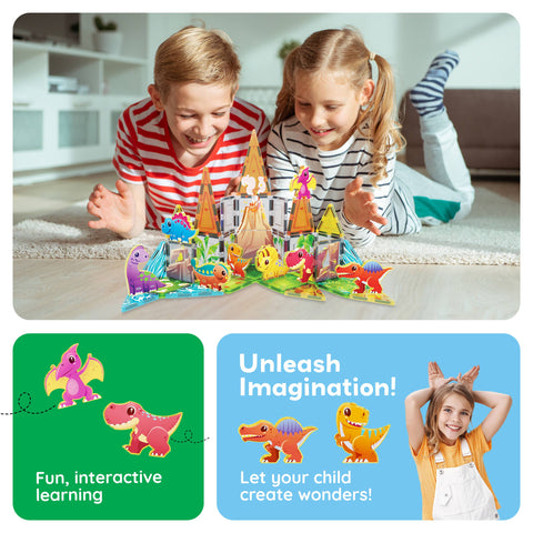 PicassoTiles Dinosaur Theme Magnetic Tile Building Set (38 Pieces)