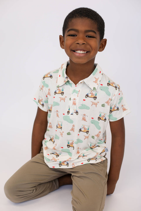 Golf Dog Bamboo Short Sleeve Polo Shirt for Boys