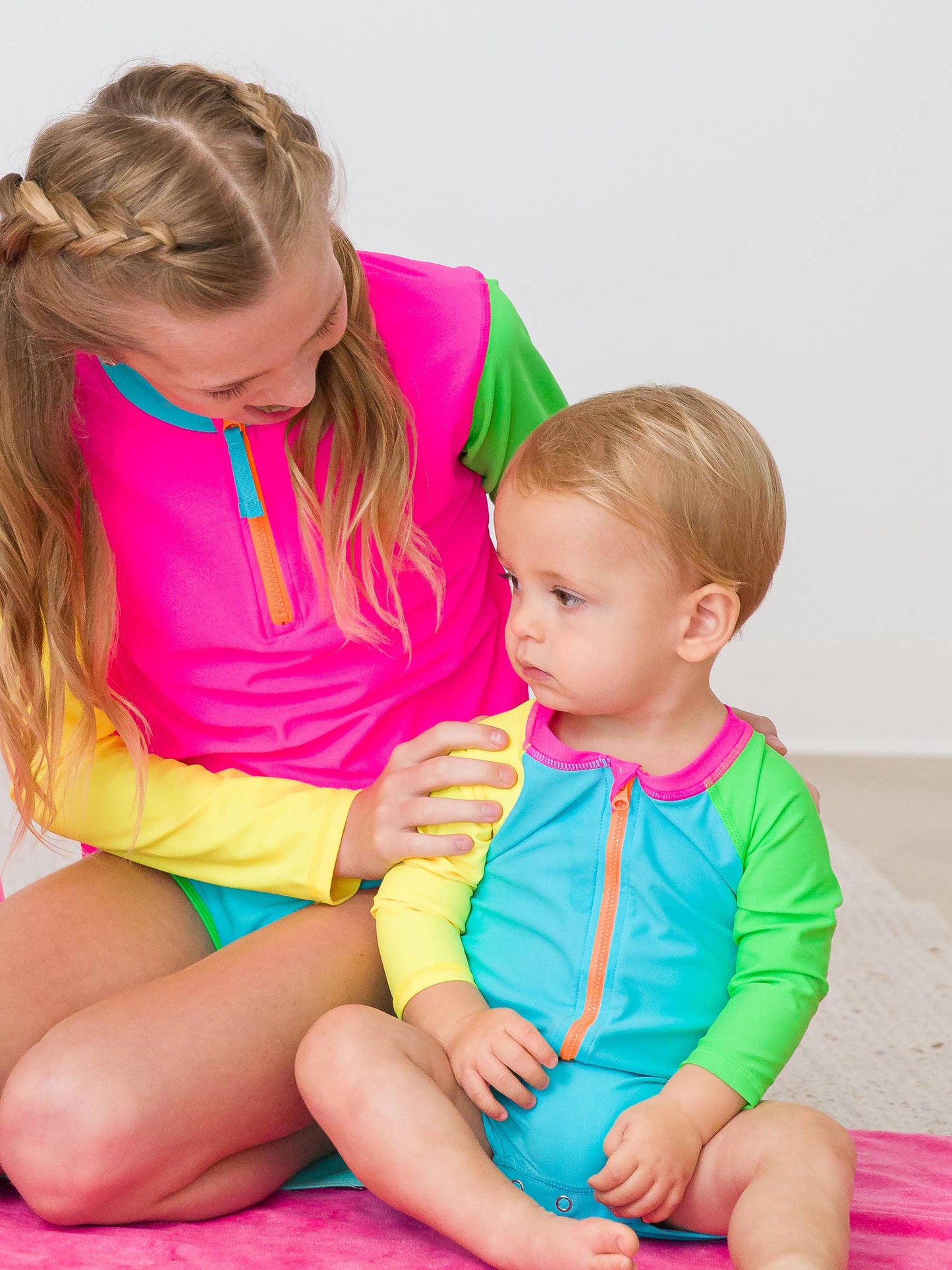 Neon Color Block One Piece Rash Guard - RuffleButts + RuggedButts