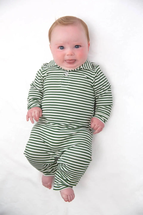 Green Stripe Bamboo Polo Romper