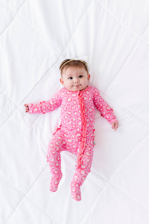 Pink Leopard Ruffle Bamboo Footsie
