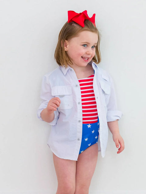 Pinafore One Piece Swimsuit - Shimmer Stars & Stripes