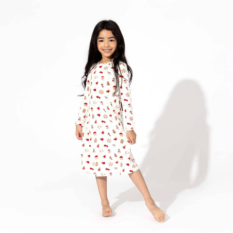 Girls' Long Sleeve Bamboo Dress/Nightgown - Holiday Sugar Cookies