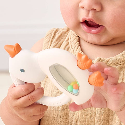 Bitzy Shake™ Silicone Teether with Rattle - Goose
