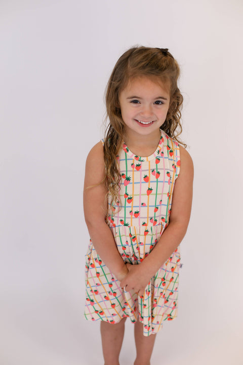 Berry Patch Bamboo Sleeveless Pocket Dress for Girls
