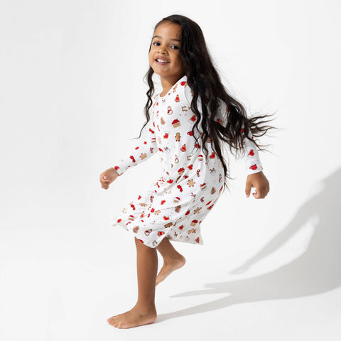 Girls' Long Sleeve Bamboo Dress/Nightgown - Holiday Sugar Cookies