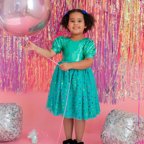 Diana Dress - Teal Confetti Lamé