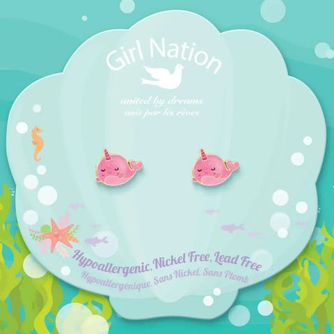 Cutie Stud Earrings | Glitter Pink Narwhal