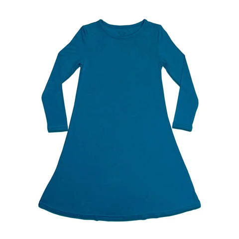 Long Sleeve Bamboo Dress - Teal Blue