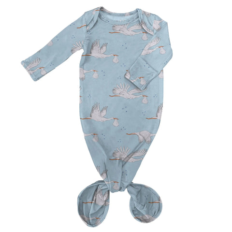 Blue Storks Knotted Infant Gown