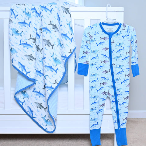 Bamboo Baby Convertible Zipper Pajama Sharks