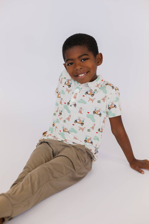 Golf Dog Bamboo Short Sleeve Polo Shirt for Boys