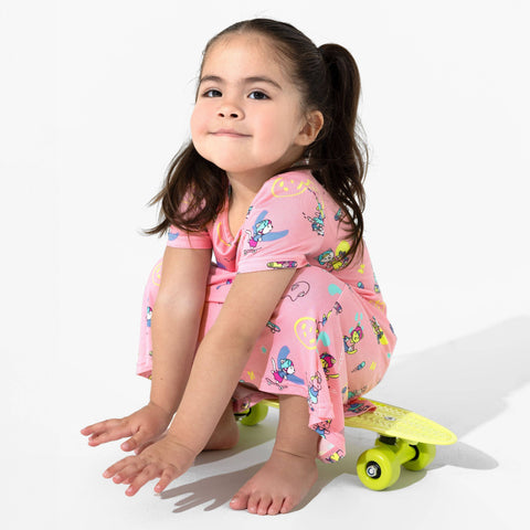 Girls' Short Sleeve Bamboo Dress/Nightgown - Skater Kitty