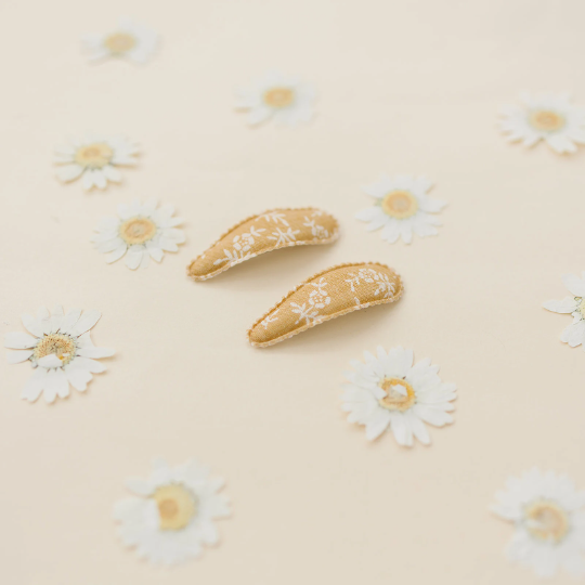 Set of 2 Mustard Vintage Floral Snap Clip Set