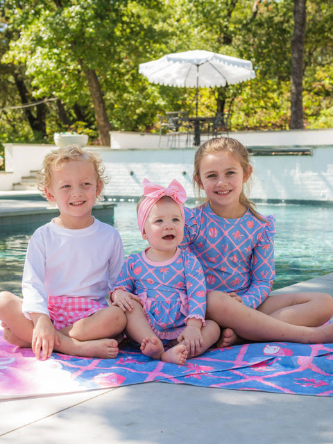 Girls Long Sleeve Flutter Skirted 2-Piece Swimsuit - Tropical Trellis