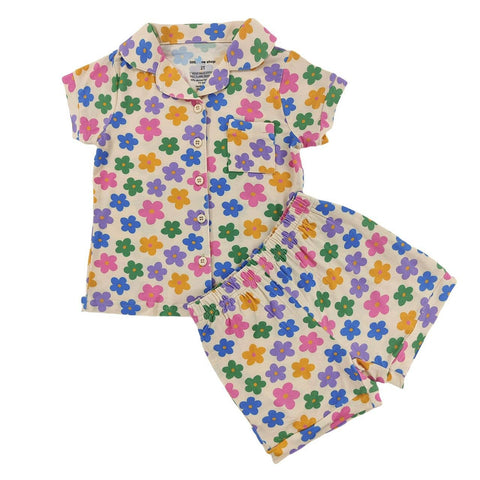 Retro Flower Bamboo Short Button Up Set
