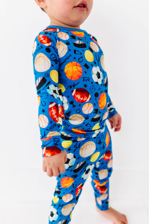Blue Sports Bamboo Long Sleeve Pajama Set for Boys
